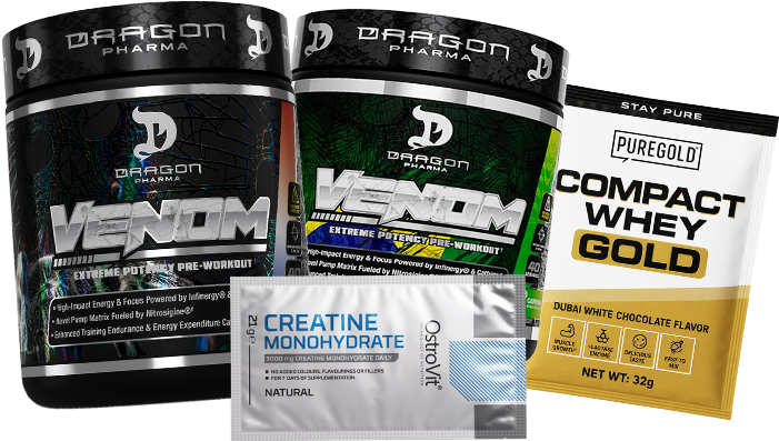 Pack 2 Pre-Entreno Venom + Muestra de proteína y muestra de creatina